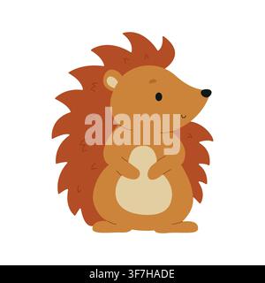 Cute hedgehog vector illustration. Standing forest hedgehog character with brown quills isolated on white background. Sweet woodland animal clip art element for nursery decor, stickers. Stock Vector
