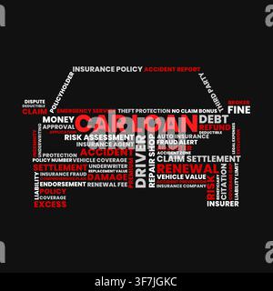 Car insurance and loan word cloud, vehicle policy and finance terminology illustration Stock Vector
