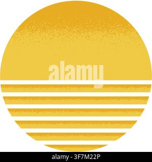 Whole and striped yellow semicircle halves isolated on white background. Sun and sea silhouette. Sunrise or sunset concept. Simple summer theme design element. Vector flat illustration. Stock Vector