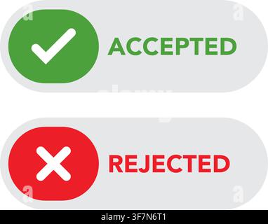 Accepted and rejected approval status icons with check and cross symbols for workflow, validation, confirmation, and review. Stock Vector
