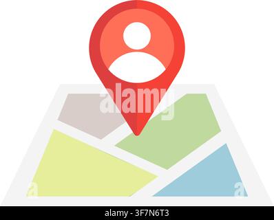 flat design map marker with user profile icon positioned over colorful street navigation layout for location tracking Stock Vector