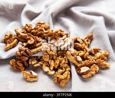 Walnuts without shell on a concrete background Stock Photo