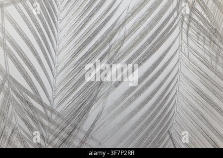 High-contrast black and white photography featuring palm foliage shadows, showcasing delicate textures and lines on a solid wall or fabric surface. Stock Photo