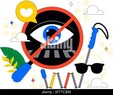 International White Cane Day Vector Illustration Featuring Visual Impairment Awareness, Accessibility, Independence, Mobility Support, and Inclusion Stock Vector