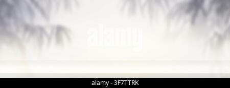 Soft plant foliage shadows on beige wall background. Vector realistic illustration of organic tropical foliage silhouettes, sunlight creating natural overlay effect, botanical design, summer backdrop Stock Vector