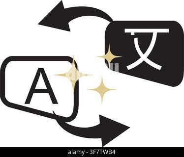 Minimalist Language Translation Swap Icon with Arrows and Golden Sparkles Vector Illustration. Stock Vector