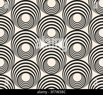 Abstract op art eccentric circles vector seamless pattern Stock Vector