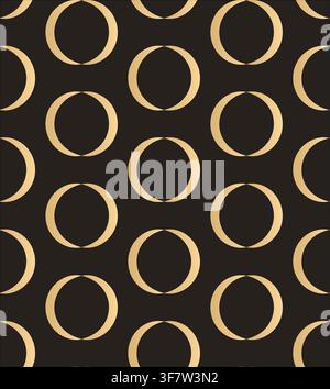Luxury gold geometric circle seamless pattern on black background. Stock Vector
