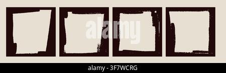 Hand drawn collection brush vector black frames. Outline photo grunge ink borders. Set vintage edge splash rectangle. Vertical frames for posters. Stock Vector
