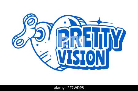 Blue Y2K streetwear pretty vision icon or label. Brand graphic vintage label element, apparel futuristic retro isolated vector icon. Streetwear typography Y2K print or clothing text funky emblem Stock Vector