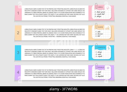 Vector illustration rectangle business infographic template. Perfect for presentations, informations, marketing. Button design concept with 4 options. Stock Vector