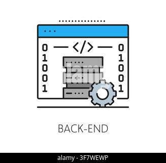 Software back end program code line icon or pictogram. Software programing lineart icon, computer system development sign. Program code engineering symbol Stock Vector