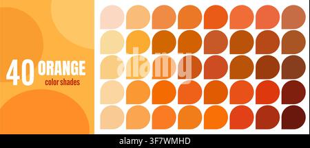 Orange color palette swatches. Copper, tangerine, amber, flame and dark orange color swatches for professional graphic designer toolkit, interior design and digital art reference charts Stock Vector