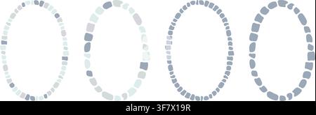 Blue antique stone mosaic oval frame set. Decorative Greek style round border. Abstract brick mosaic frame. Rome rock ellipse border. Design element Stock Vector