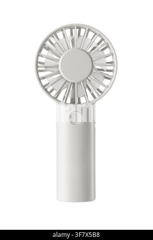 White portable handheld mini fan isolated on white background, vertical Stock Photo