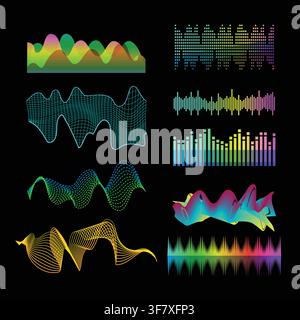 Digital audio waveform equalizer visualizing sound frequency Stock Vector