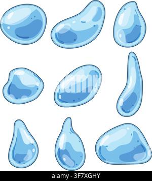 Water drops cartoon elements set on white Stock Vector