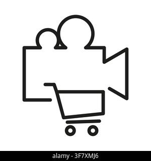 Video camera recorder cart outline vector icon features line art. It visualizes movie production shopping. eps 10 Stock Vector