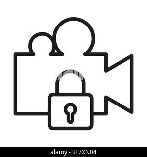 Video camera recorder padlock outline vector icon features line art. It visualizes movie production security. eps 10 Stock Vector