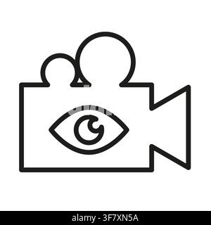 Video camera recorder eye vision outline vector icon features line art. It visualizes movie production watch view. eps 10 Stock Vector