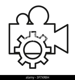 Video camera recorder gear outline vector icon features line art. It visualizes movie production settings. eps 10 Stock Vector