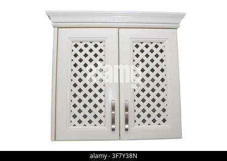 wooden cabinet on wall isolated on white background Stock Photo