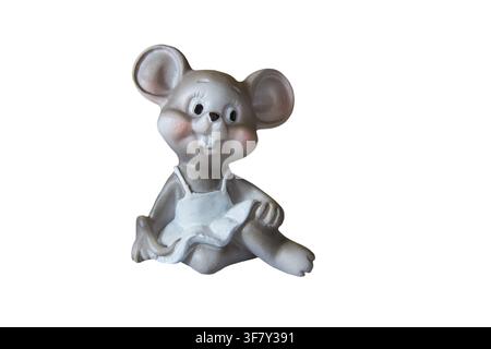 figurine of a little gray mouse on a white background Stock Photo