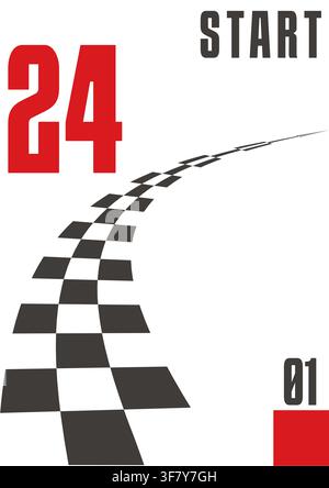 Race start poster shows number art checkered track speed sport design with perspective squares red accents and modern typography Stock Vector