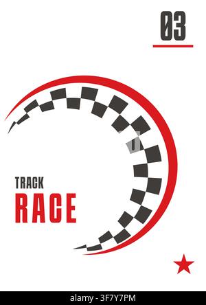 Race track poster has checkered curve red star number sport design with circular motion bold typography and a clean modern layout Stock Vector