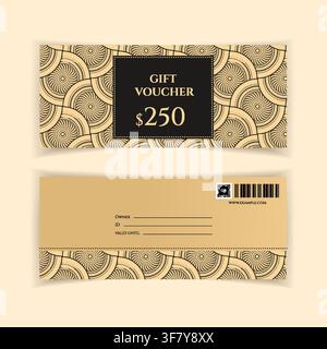 Golden Art Deco Style Loyalty Card and Gift Voucher Template Stock Vector