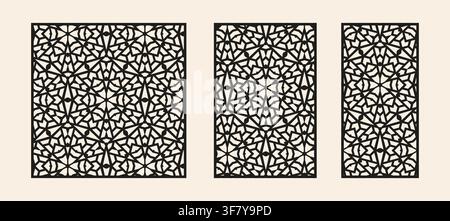 Islamic Geometric Laser Cut Panels Set, Decorative CNC Screen Template Stock Vector