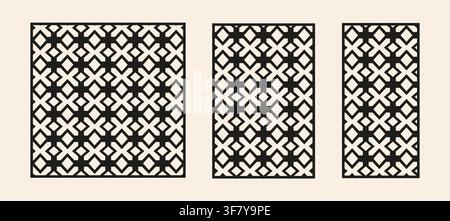 Simple geometric laser cut panel template set with abstract line grid pattern. Stock Vector