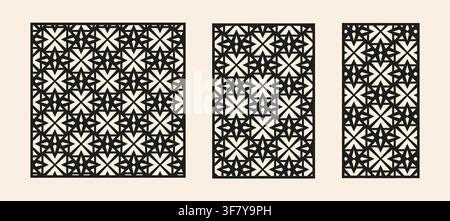 Laser cut panel template set with geometric mosaic pattern. Stock Vector