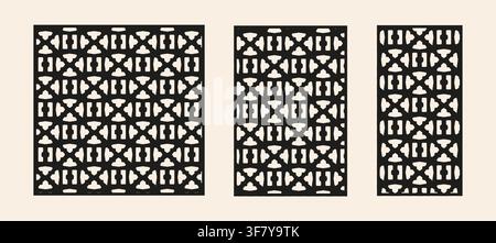 Laser cut panel template set with rounded geometric lattice pattern. Stock Vector