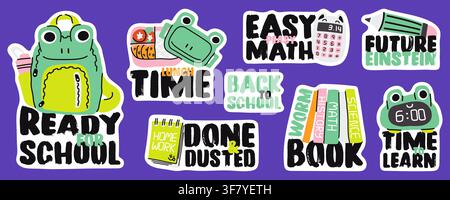 Back to school sticker doodle vector pack for planner and stationery Stock Vector