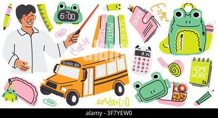 Back to school doodle vector clipart set for stationery store promotion Stock Vector