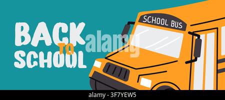 Yellow school bus doodle vector banner for back to school sale Stock Vector