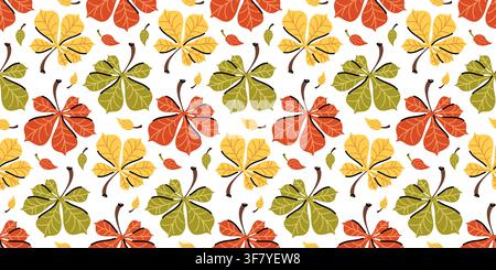 Autumn chestnut leaves seamless vector pattern for fall textile packaging design Stock Vector