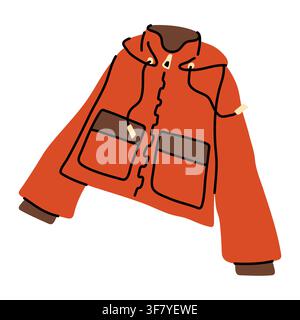 Red autumn jacket vector icon with hood and pockets Stock Vector
