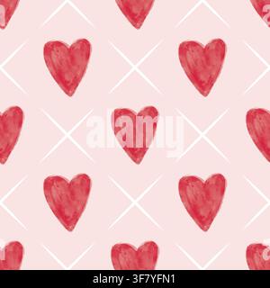 Watercolor hearts with diamond mesh on soft pink background Stock Vector