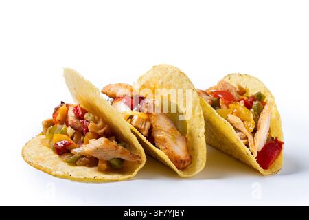 Mexican chicken tacos isolated on white background Stock Photo