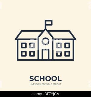 School building line icon. University campus linear vector illustration. Thin sign of government, college, public house, real estate label, education Stock Vector