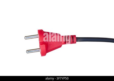 red electric plug with black cable isolated on white background Stock Photo