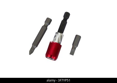 Nozzles and adapters for screwdrivers isolated on white background Stock Photo