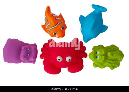 set of toys for bathing baby isolated on white background, sea animals Stock Photo