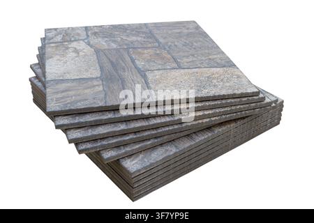 pile of square tiles on stairs isolated on a white background Stock Photo