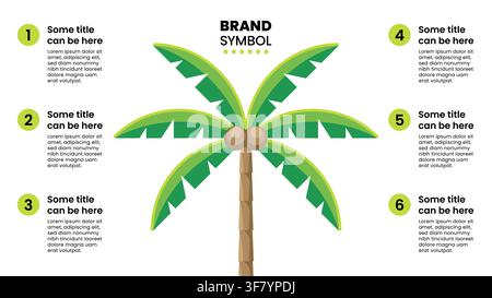 Infographic template with 6 options or steps. Palm. Can be used for workflow layout, diagram, banner, webdesign. Vector illustration Stock Vector