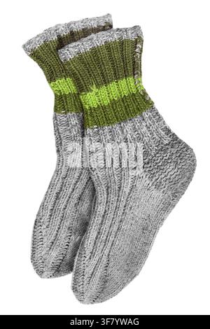 Handmade wool knit socks isolated on white background Stock Photo