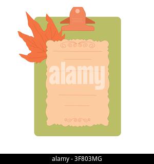 Autumn clipboard with decorative paper and maple leaf clipart for stationery, notes, planners. Stock Vector