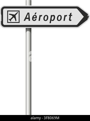 Vector illustration of the Airport French directional road sign on metallic pole Stock Vector